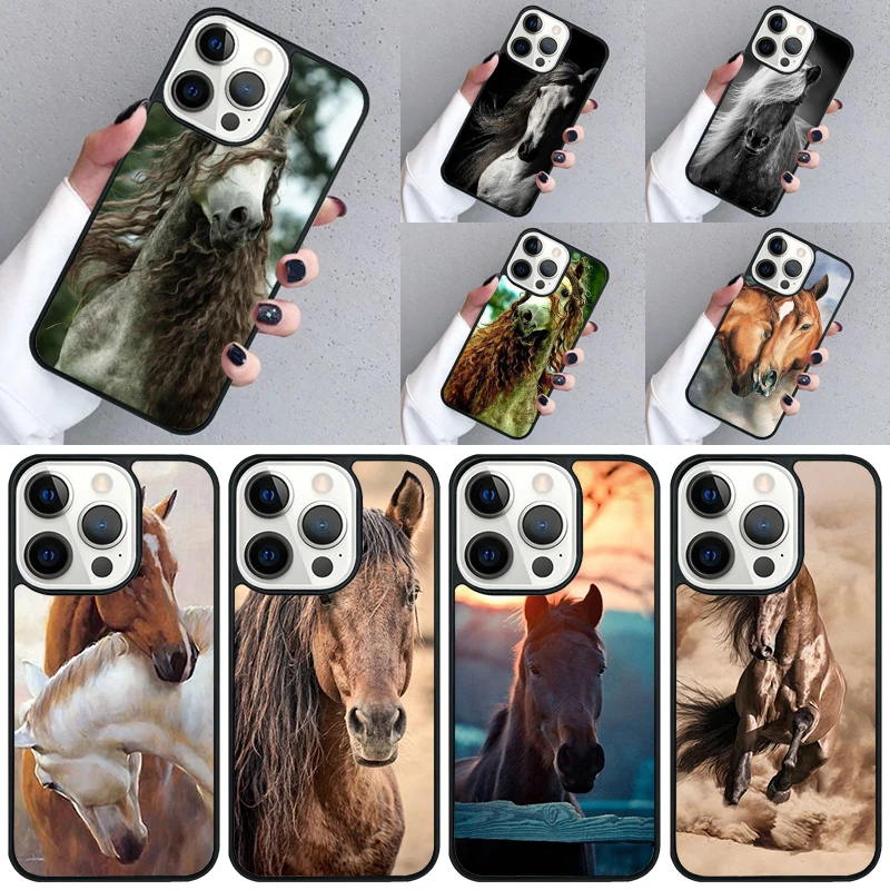 Horse Racing Run White Brown Animal Phone Case For iPhone 16 15 13 14 Pro Max 11 12 Mini Plus 2022 XR XS MAX Shell