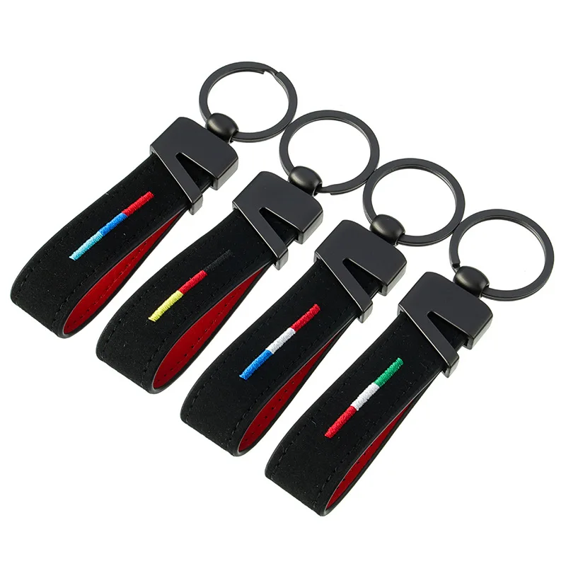 Suede Leather Car Keychain Keyring Keyfob Germany France Italy National Flag Key Chain Ring Fob Gift