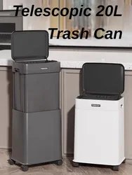 Large Capacity Waste Bins Bathroom Supplies Wastebasket with Wheel Trash Can 20 Liters with Lid Recycle Bin Things for The Home