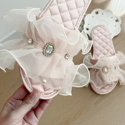 Pantofole estive con pantofole in pizzo di perle per interni in stile francese per camera da letto morbida per le donne scarpe da donna da sposa autunno ragazza carina