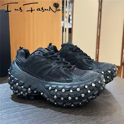 Large Size Metal Rivet Men Sneakers All Match Increasing Casual Trainers Designer Luxury Brand Runway Unisex Shoes Male Concise