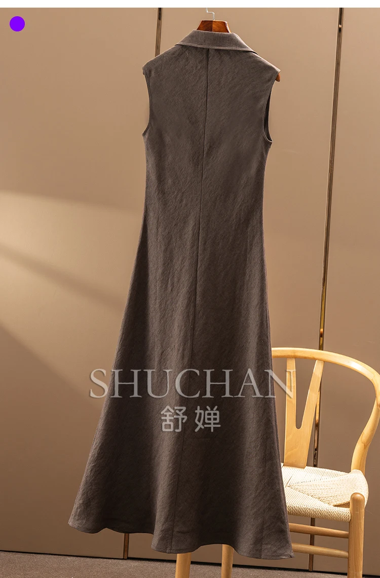 2025 Fashion Design Hemp Linen Diagonal Cut Waist Sleeveless Shirt Dress New Women 43B9 Sukienka urodzinowa dla kobiet