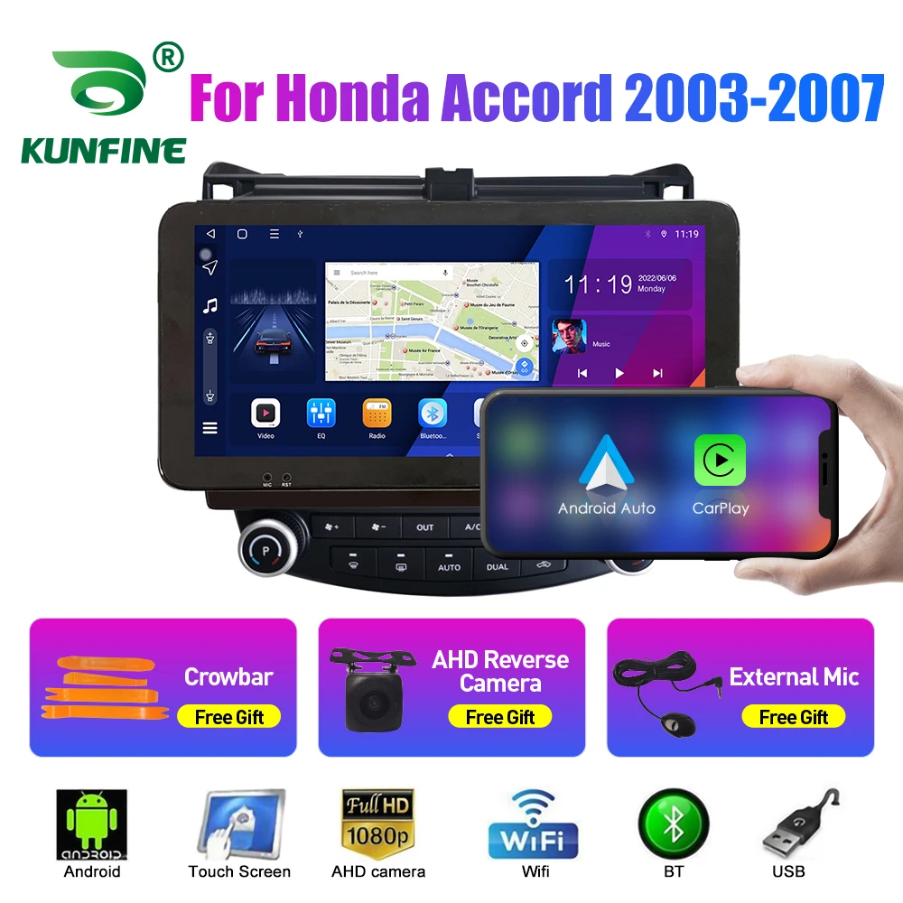 

10,33-дюймовый автомобильный радиоприемник для Honda Accord 2003-2007 2Din Android, восьмиядерный автомобильный стерео DVD, GPS-навигатор, плеер QLED, экран Carplay