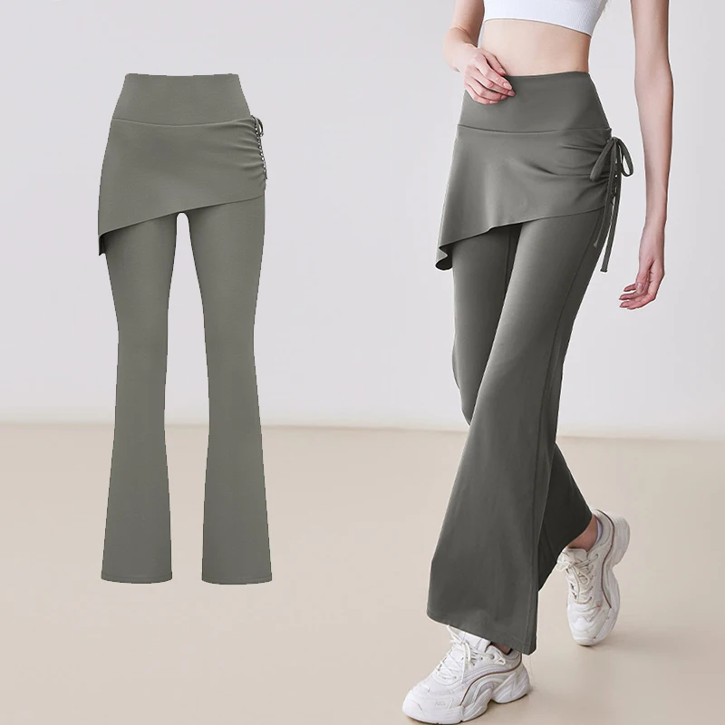 Frühling und Sommer 2026 Neue Damen-Schlaghose, Fake-Two-Piece-Hose, High-Waist-Bodenlange Hose, Weite Beinhose, Fitness-Yoga-Hose