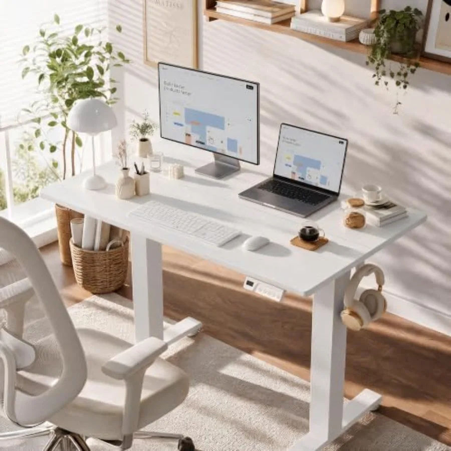 Electric Standing Desk for Office Use, Steel Frame, Matte Black Finish, Height-Adjustable with Dual Motor