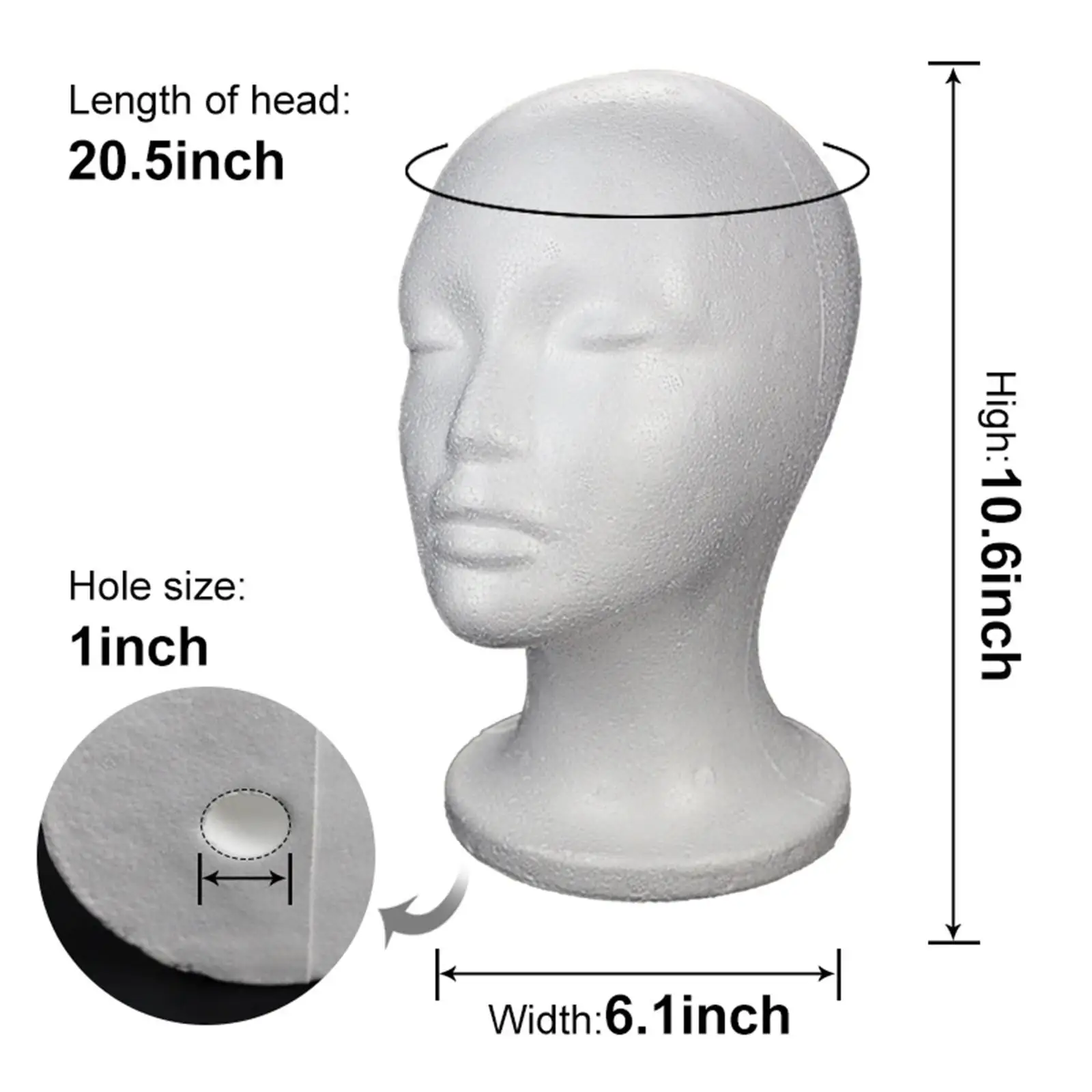 Female Foam Mannequin Head Hat Caps Wig Display Holder Accessories Fashion Jewelry Glasses Display Stand White Lightweight