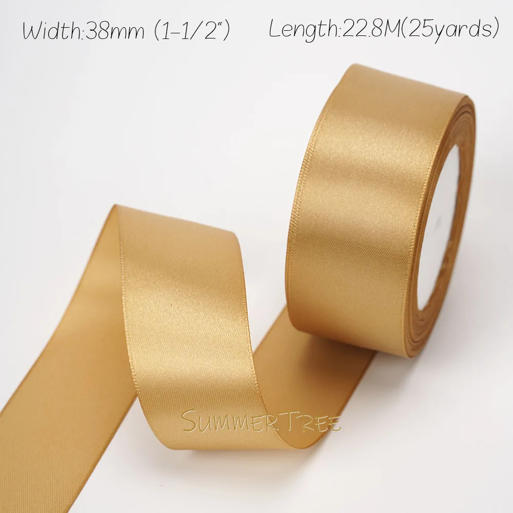 Goldfarbenes Satinband, 25 Yards, 22,8 Meter, 6 mm, 10 mm, 15 mm, 25 mm, 38 mm, 50 mm, für handgefertigte DIY-Geschenkverpackungen, Party, Halloween-Dekoration – Detail 4