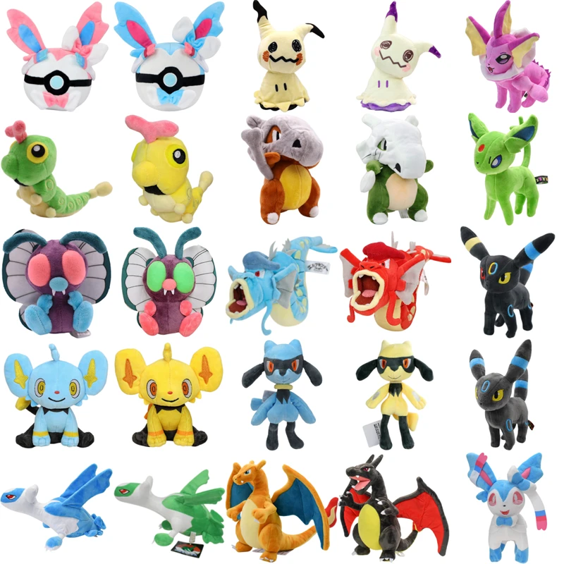 

Pokemon Shiny Mimikyu Cubone Caterpie Sylveon Butterfree Gyarados плюшевые игрушки милые Shinx Charizard Umbreon Vaporeon Peluche куклы