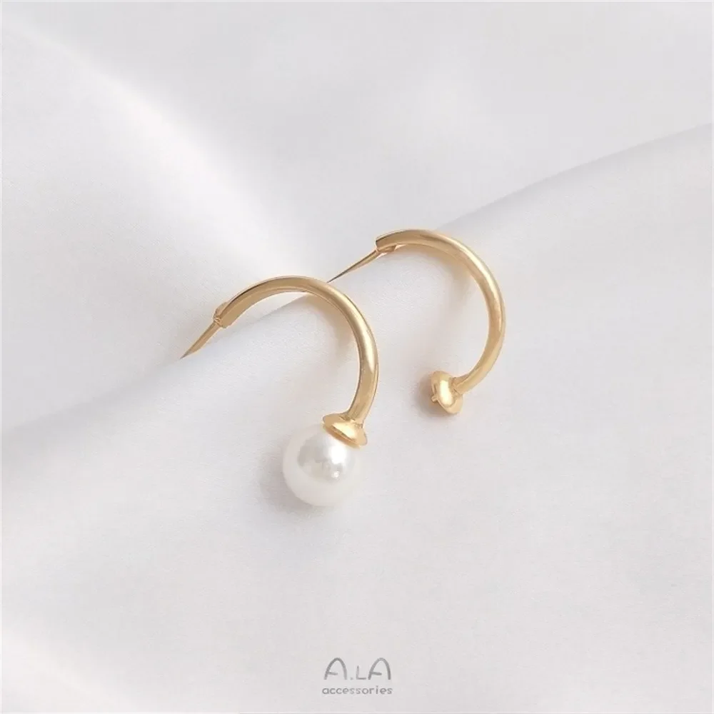 14K Gold-plated C-shaped Half Hole Pearl Earrings S925 Silver Needle Handmade DIY Adhesive Bead Earring Jewelry Material E160