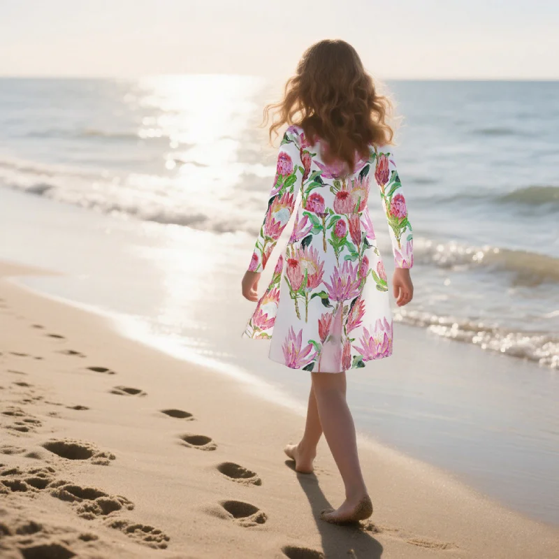 2025 Girls' Long Sleeve Dress with Vibrant Emperor Prints - Beach Vacation & Casual Fashion Kids Clothing