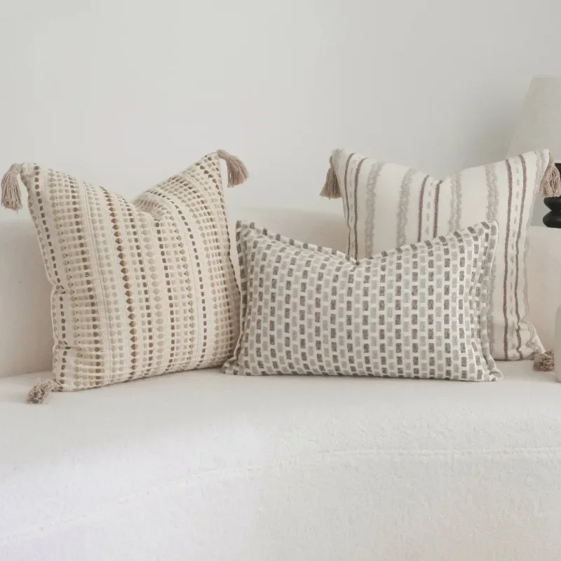 Retro Striped Jacquard Yarn-dyed Cushion Cover Cotton and Linen Pillow Case Wabi Sabi Pillow Covers Decorative Modern Home Decor