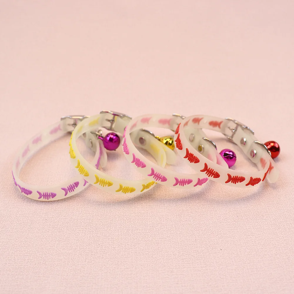 Luminous Cat Necklace Glowing Small Dog Cat Collar Anti-Loss Fluorescent Silicone Cat Bell Collar Neck Ring Pet Cat Accessories