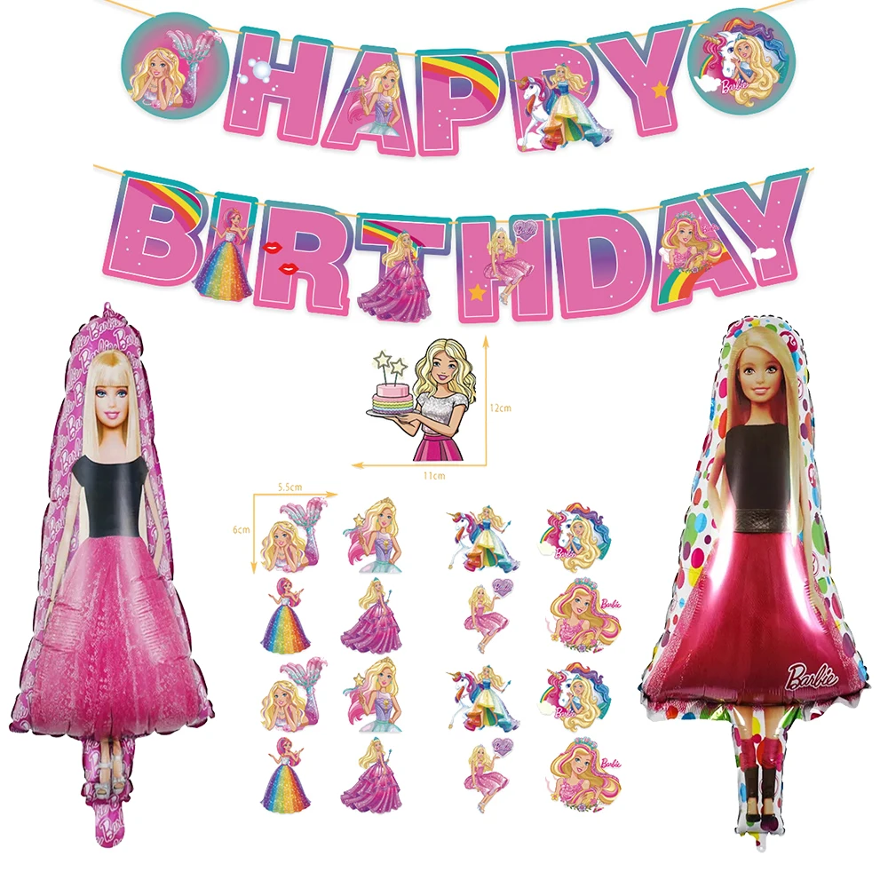 Disney Barbie Birthday Decorations Tableware Set Cup Plate Balloons Backdrop Banner Baby Shower Kids Girls Party Event Supplies