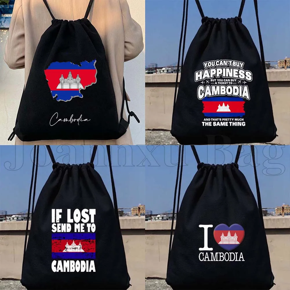 

Cambodia Country Map Flag Angkor Wat Gifts Durable Canvas Drawstring Bag Soccer Backpack Workout Yoga Sackpack Cotton String Bag