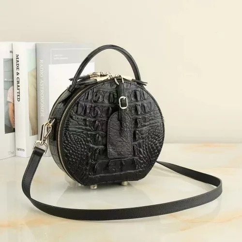 2024 New Crocodile Leather Women's Handbag Fashion Round Lady Shoulder Bag Leisure Small Crossbody Bag 45