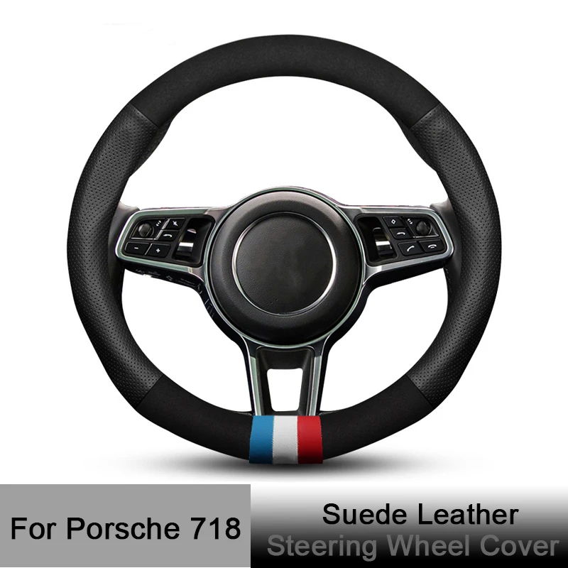 

Car Steering Wheel Cover Suede Leather for Porsche 718 Cayman Boxster Spyder 2016 2018 2019 2020 2021 2022 2023