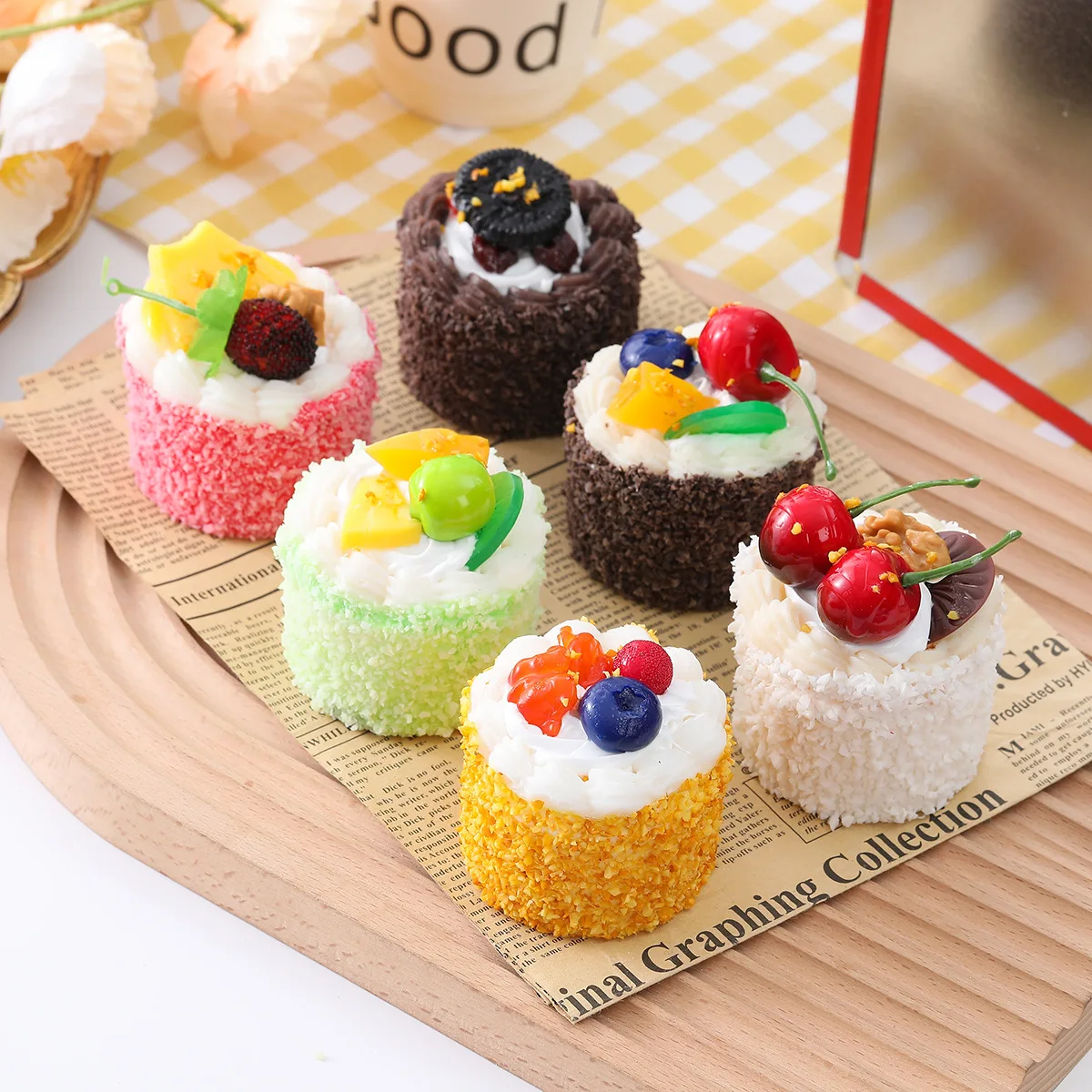 

Artificial Coconut Cream Mousse Dessert PU Simulation Cake Fake Food Model Refrigerator Sticker Home Kitchen Decoration Prop