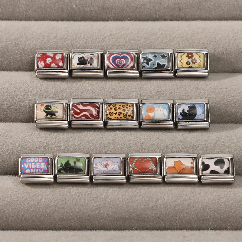 Nuevos y encantadores enlaces de dijes italianos para gatos y perros, aptos para pulsera de acero inoxidable de 9MM, joyería DIY para hombres y mujeres