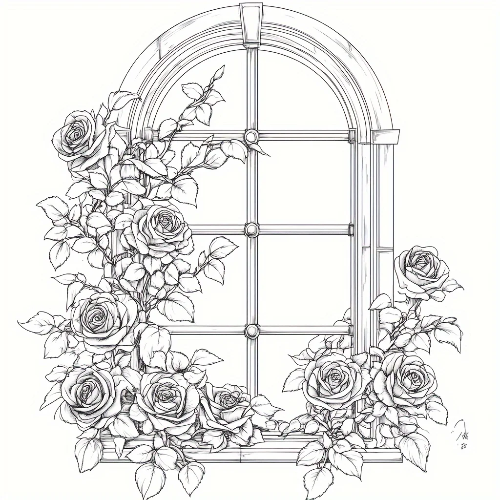 Livro para colorir de janela sonhadora de 28 páginas para redução de estresse adulto |   Livro para colorir para alívio do estresse e redução do humor dos namorados