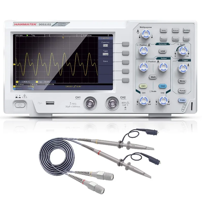 110mhz Bandwidth DOS1102 Digital Oscilloscope with 2 Channels and Screen 7 inch / 18 cm, TFT-LCD Display, Portable