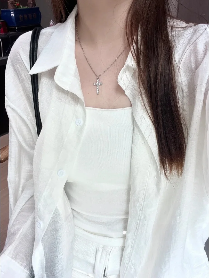 

Защита от солнца Silk irt Женская тонкая верхняя одежда Кардиган Топ из белой лиоцелловой ткани Осенний сезон Faion French Sle Long Sve