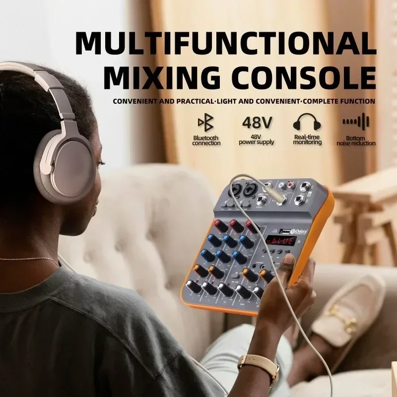 Consola mezcladora D4M de 4 canales, interfaz de Audio con reverberación, Bluetooth 5,0, tarjeta de sonido de 48V para PC, grabación, Karaoke