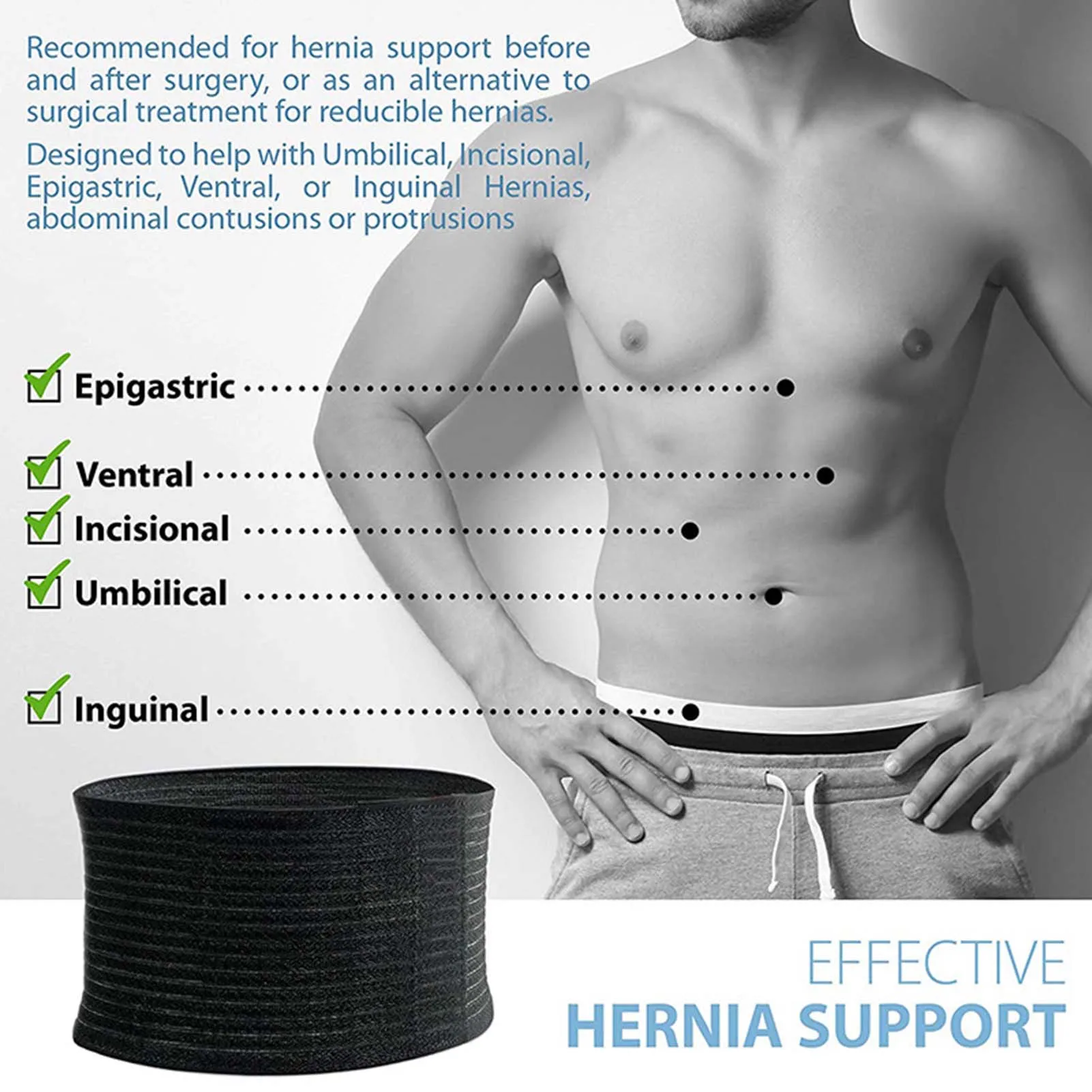 Inguinal Groin Support Hernia Belt Abdominal Binder Lower Waist Support Belt for Umbilical Hernias Belly Button Hernias