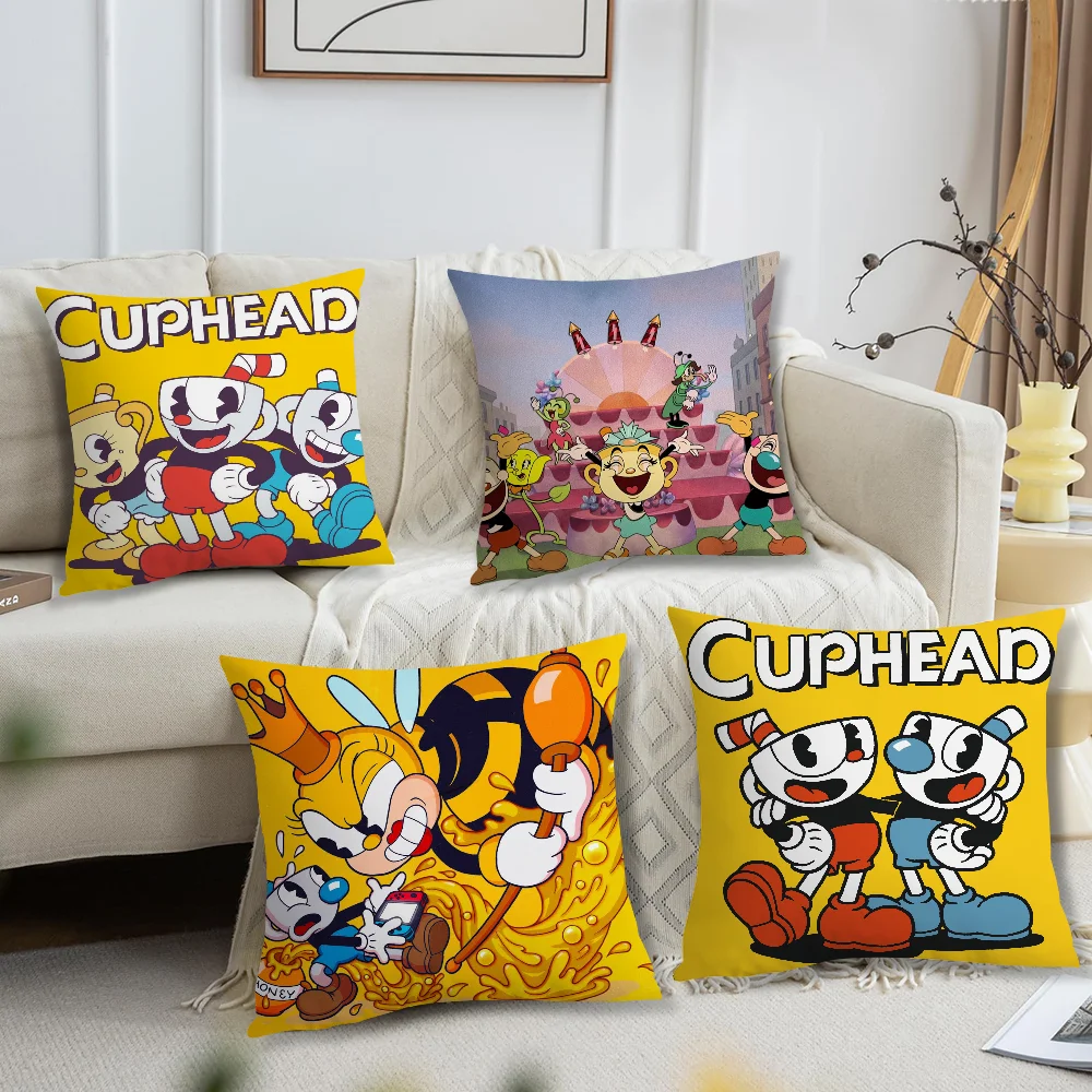 Game C-CupheadS Cute cushion cover Accessories Square Cushion Room Bedroom Headboard Sofa Living Backrest Car Nap Time