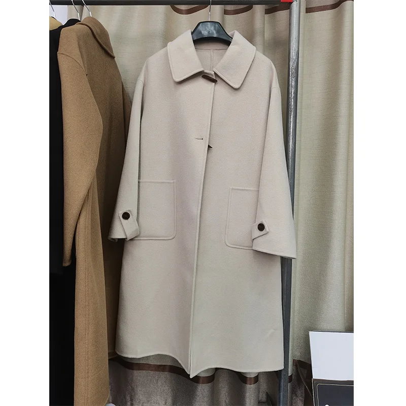 

Live Flash Kill Double sided Cashmere Coat Women's Mid length 2023 New Cowhorn Button 100 Pure Wool Coat