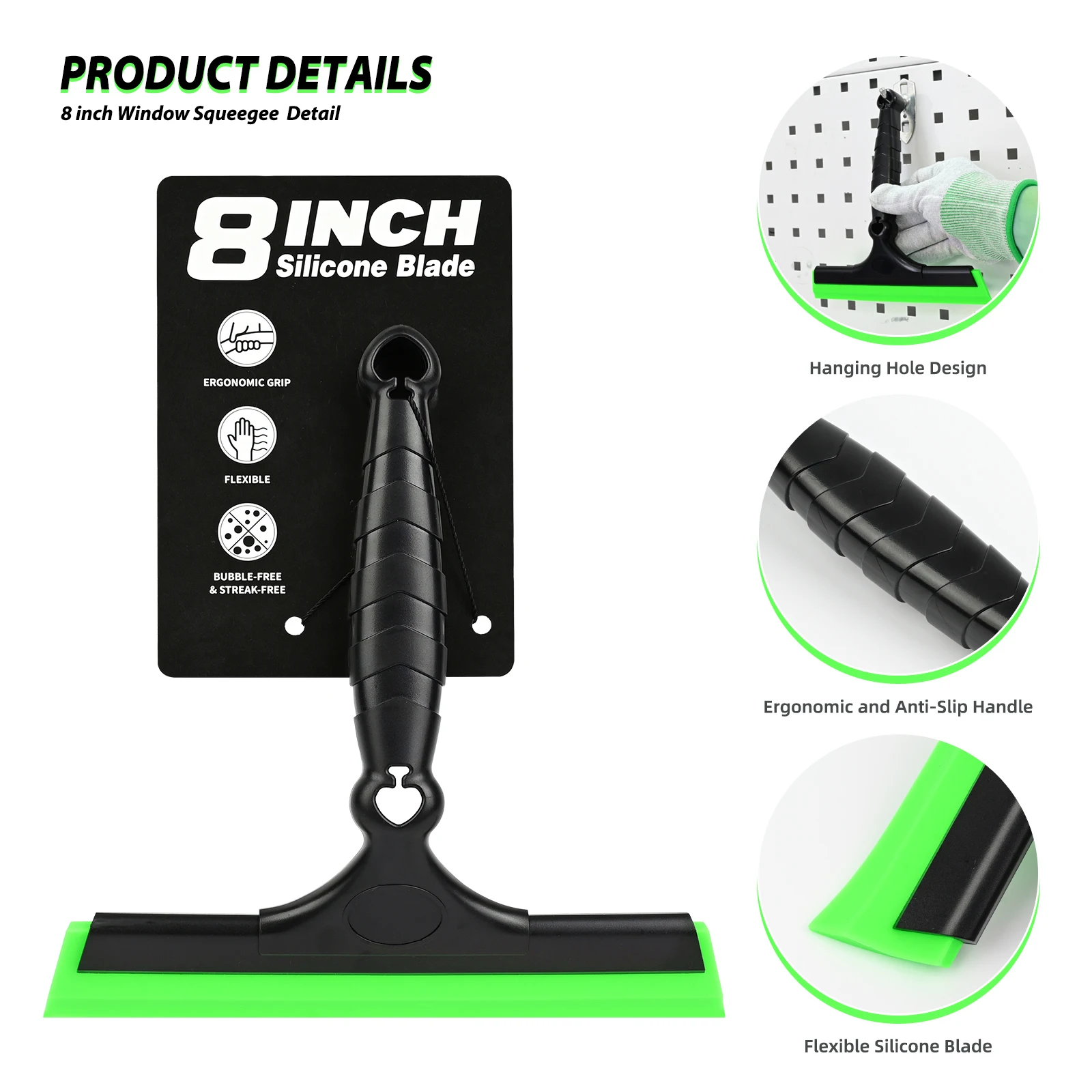 EHDIS 8-Inch Flexible Silicone Squeegee Window Car Tint Mirror Glass Water Blade Snow Scraper Household Cleaning Tool 2pcs/Pack