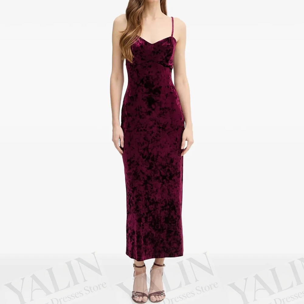 

Women's Straight Evening Dresses Tea-length Spaghetti Strap Sleeveless Prom Gown Simple Fashion Backless Casual Customized Gowns