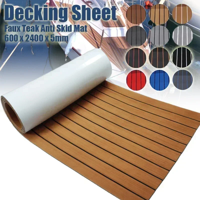 600x2400x5mm EVA Foam Faux Teak Boat Decking Mat Brown Deck Sheet Yacht Flooring Anti Skid Mat Self Adhesive Vehicle Pad