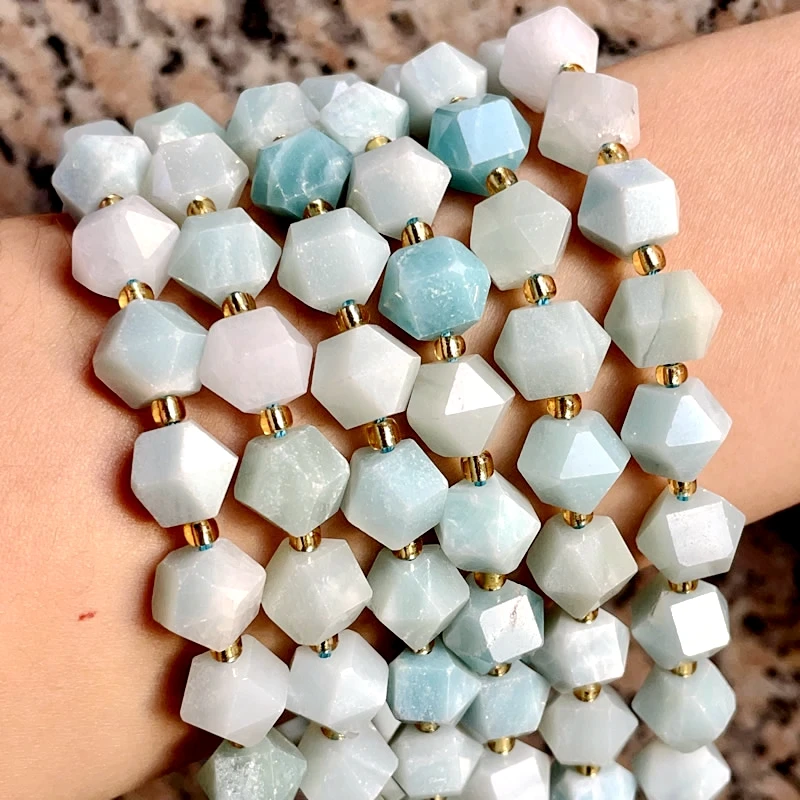

10MM Octagonal Diamond Shape Beads Natural Stone Amethyst Amazonite Crystal Spacer Beads DIY Jewelry Making Bracelet Accessories