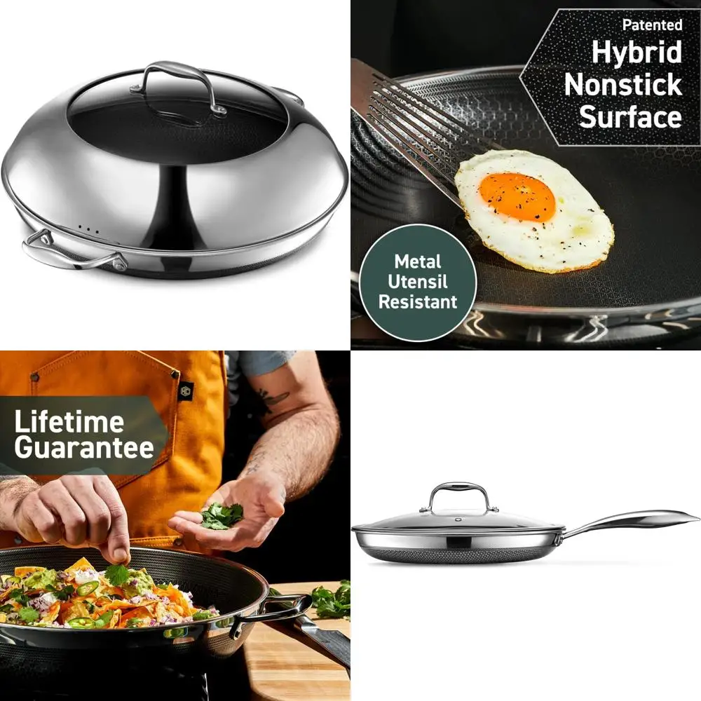 

Hybrid Nonstick 14-Inch Frying Pan with Stainless Steel Lid, Cool Handles, Dishwasher Safe, Oven-Safe to 900°F