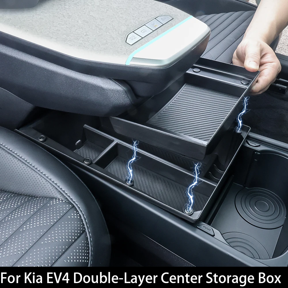 

For Kia EV4 Double-Layer Center Console Organizer Car Tray Armrest Storage Box Car Accessories