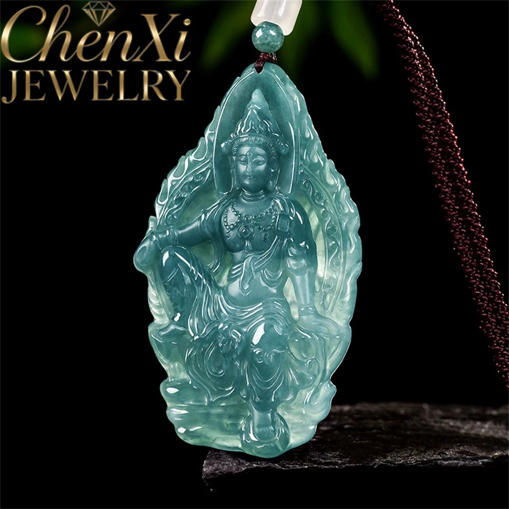 High-End Natural A-Grade Blue Wate Ice-Grade Jadeite Guanyin Pendant Popular Quality Exquisite Jewelry Festival Gift Amulets