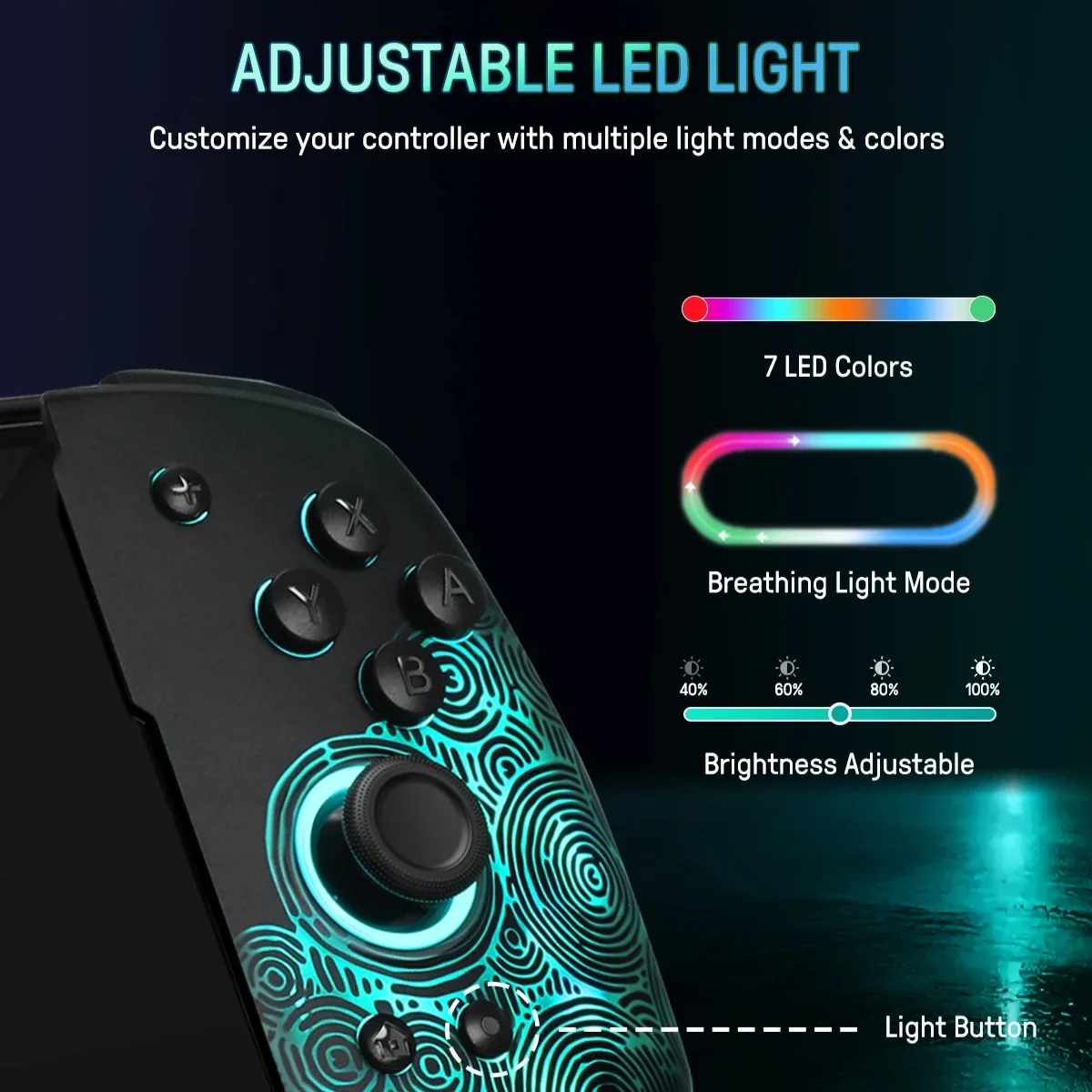 1Pcs Luminous Pattern Controller For Nintendo Switch/OLED Ergonomic design One-Piece Joypad With 7 LED Colors/Turbo/Mapping