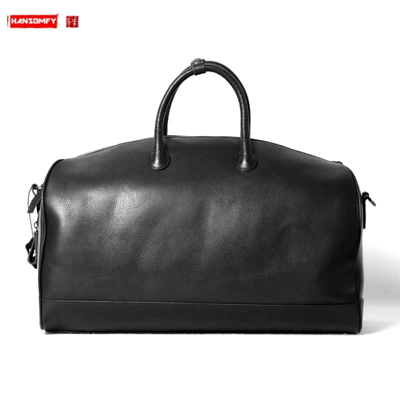 Soft Black Leather Men simple travel bag large-capacity first layer cowhide business trip hand luggage bag portable travel bags