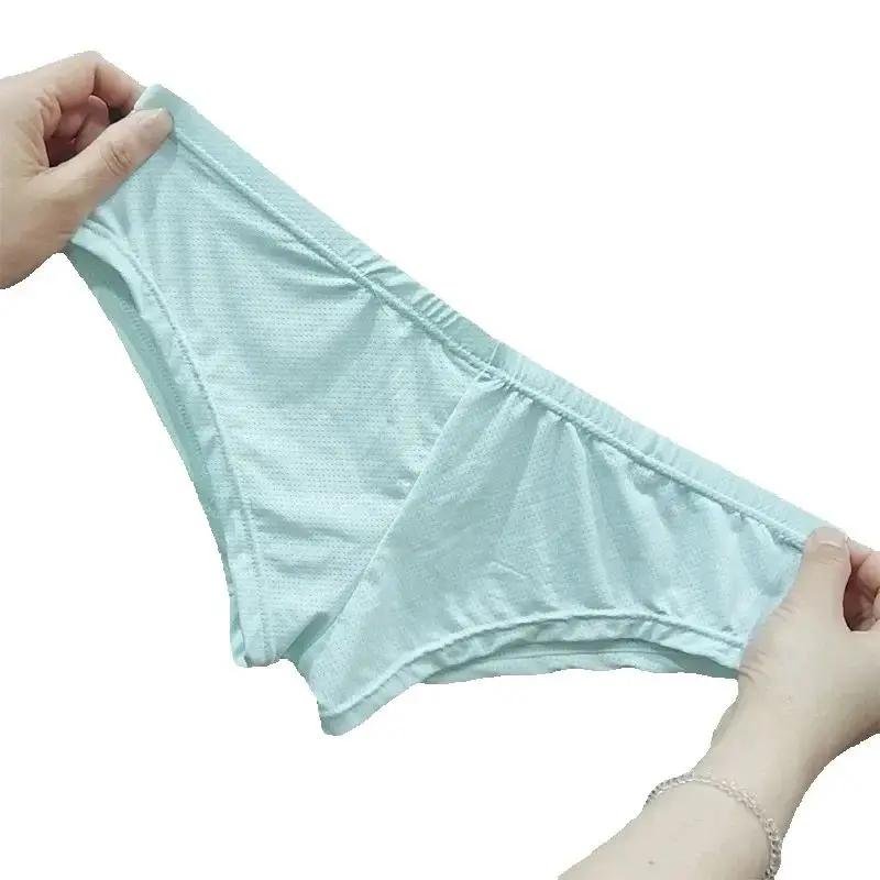Men Brief Underwear Ice Silk Mesh Breath Sports Panties Male Mid Waist U Convex Pouch Bikini Soft Thin Elastic Comfort Underpant