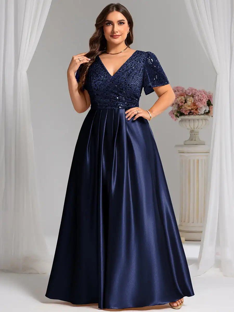 Silueta del vestido de fiesta con volantes en las mangas y falda fluida.