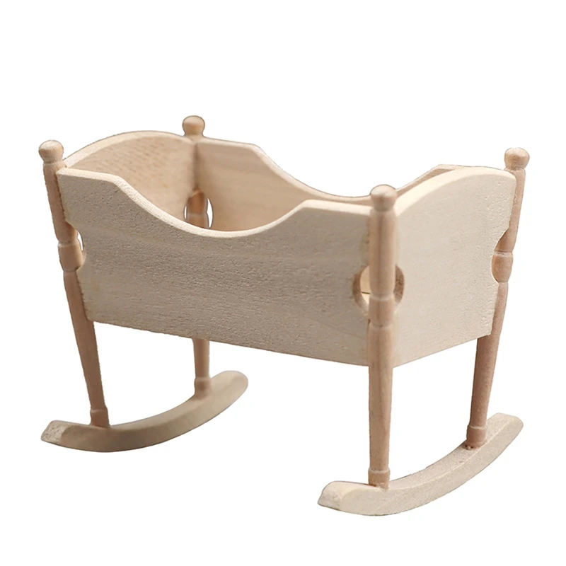 1:12 Dollhouse Miniature Wooden Nursery Cradle Baby Crib Doll Furniture Baby Bed Kids Toys