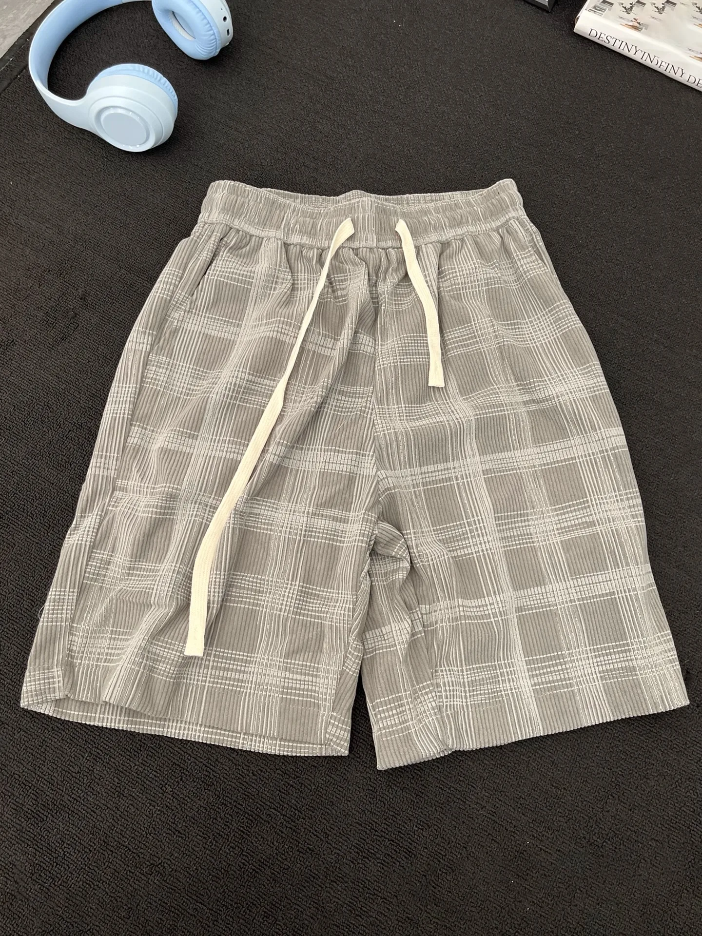 

Мужские летние тонкие свободные прямые брюки в клетку, повседневные спортивные пляжные брюки длиной пять четвертей, дышащие, удобные, модные