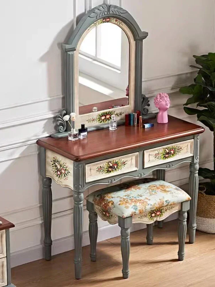 Makeup Table Bedroom Solid Wood Dresser Stool Combination Hot Sale