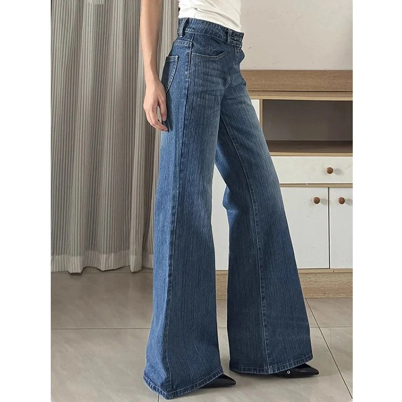 Meisjes Retro Lage Taille Flare Jeans Vrouwen Chic Designer Bell Bottom Broek Lady Streetwear Fashion Casual Denim Broek