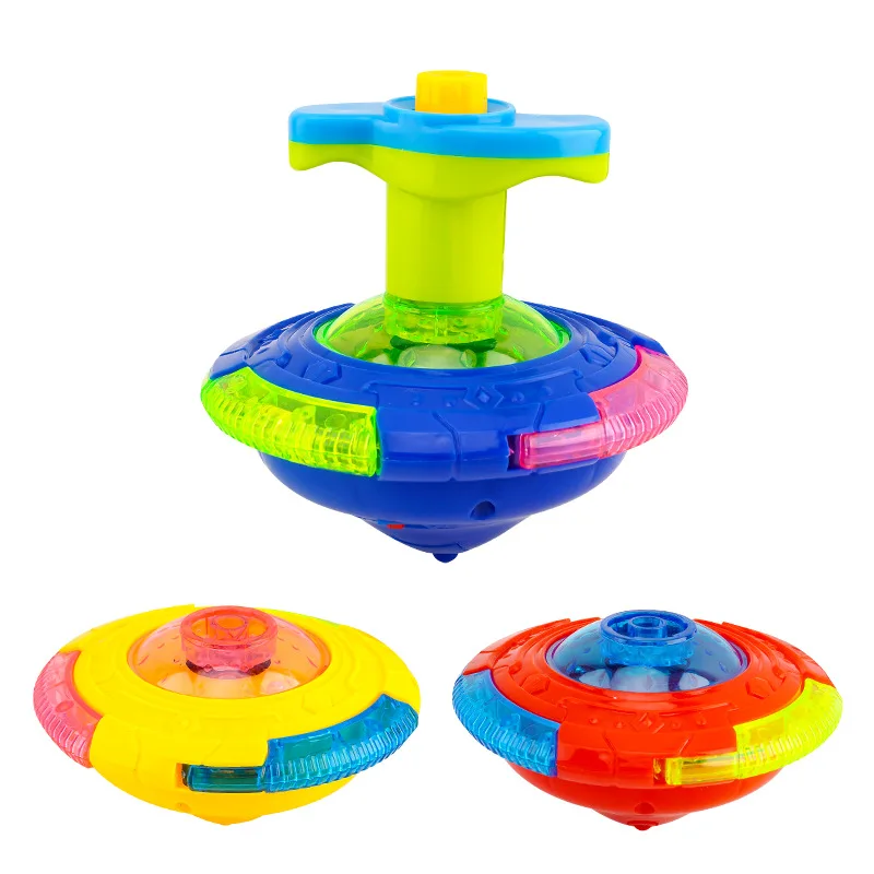 UFO Knipperende Vleugel Tol Kids Gyro Light Up Toy Kids LED Muziek Gyroscoop Launcher Roterend Speelgoed Leuke Verjaardagsfeestje Gunsten