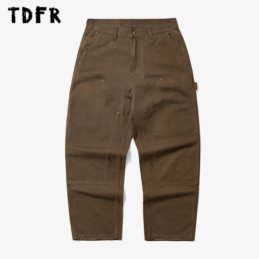 Multi-Pocket Cargo Pants Mens Washed Distressed Casual Retro Loose Straight-leg Pants Men Trousers