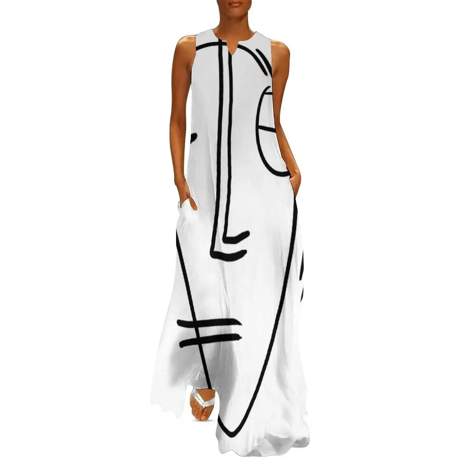 

Abstract face - Minimal Figure Line art Long Dress women's evening dress 2025 Summer women's clothing women dresses Dress