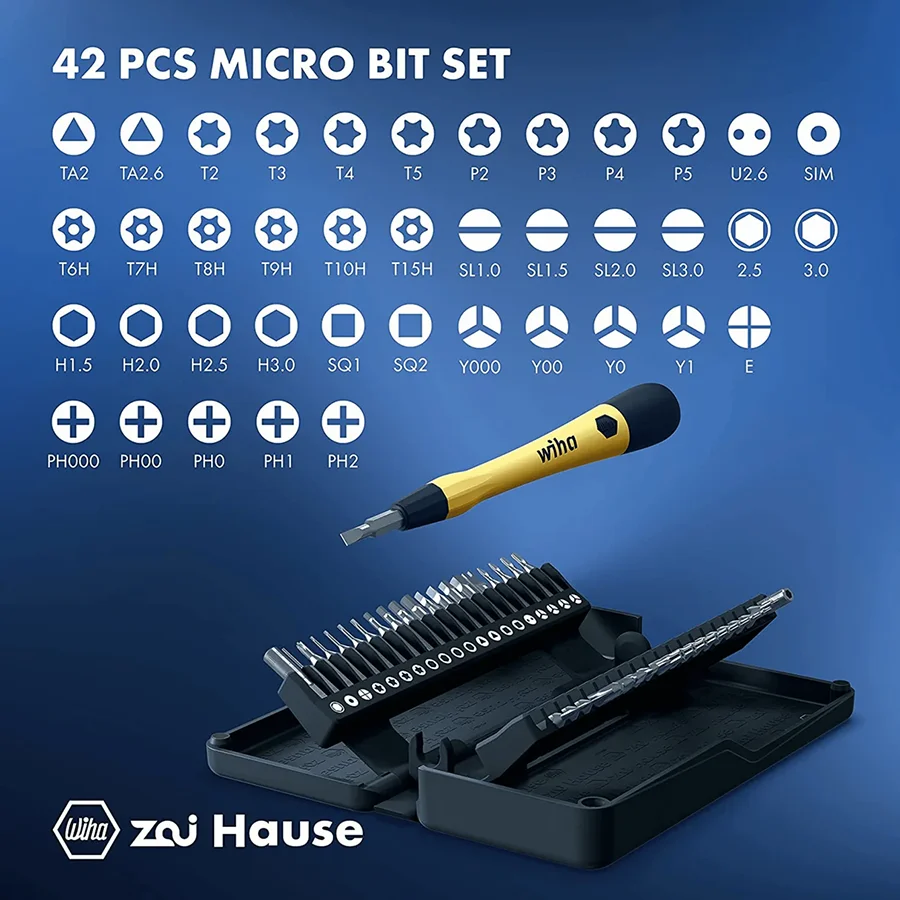 WIHA 44624 Micro Magnetic Screwdriver Bit Set 40 in 1 ESD Precision Extension Rod with 42pcs Screwdriver Bits Hand Tool Z6901C4