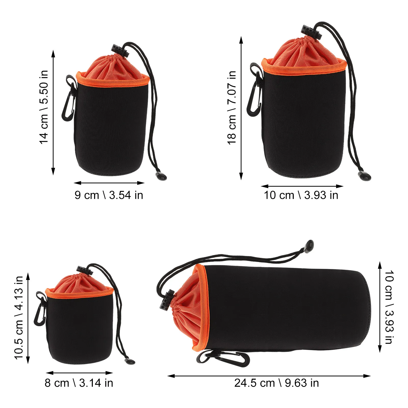 4Pcs Lens Storage Bags Waterproof Camera Lens Pouches Drawstring Closure Dust Sand Impact Protection Compatible with Most Dslr