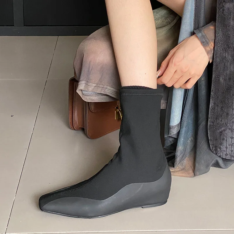 Fashion Elastic Ladies Knee High Sock Boots Female Designer Height Increasing Footwear Slip On Shoes Women Ankle Stretch Boots